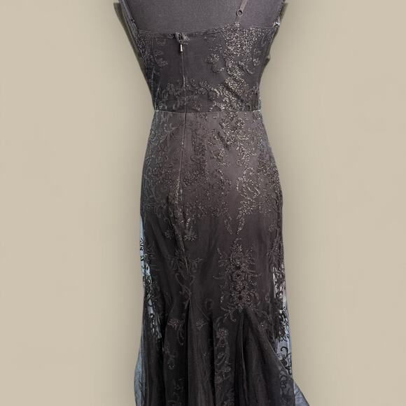 Vtg Y2K Black Sheer Overlay Floral Whimsigoth Fairy Prom Maxi Gown Size 3 XS - Picture 6 of 7